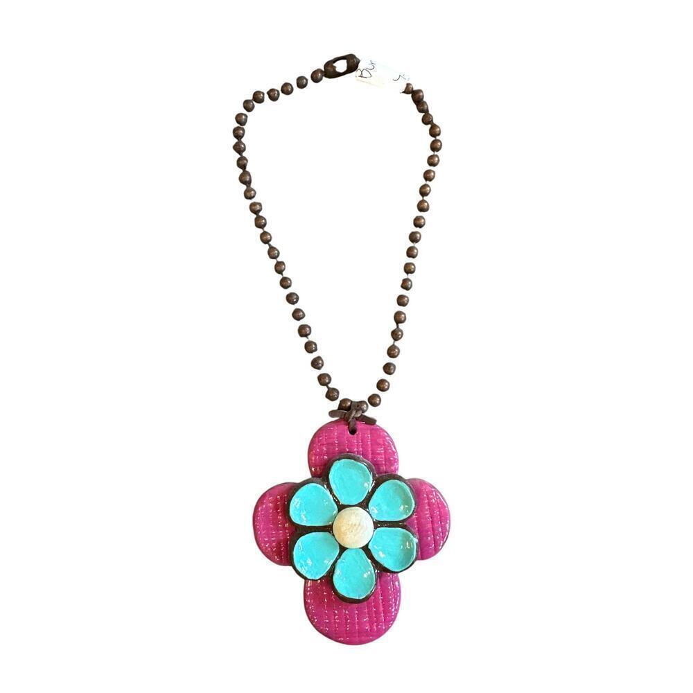 Sooki Sooki Pink Turquoise Western Rodeo Cross Flower Chunky Necklace